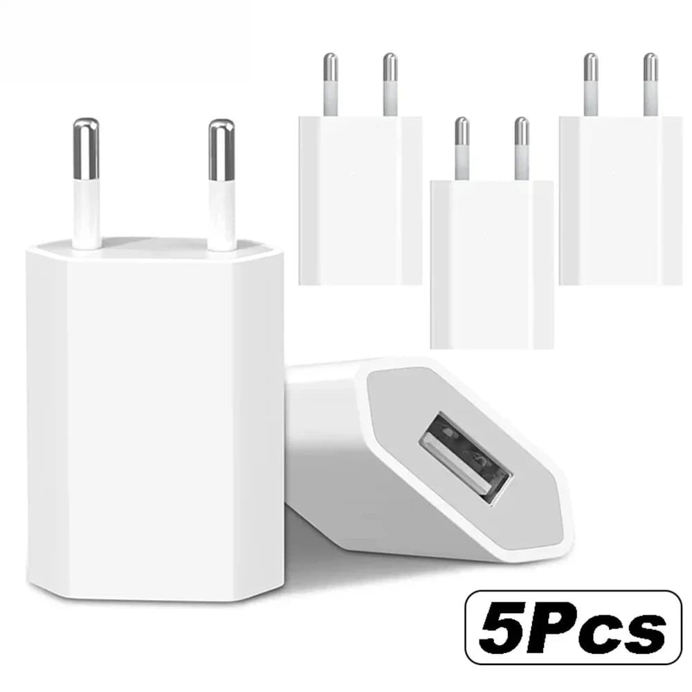 1-5Pcs Universal 5V 1A EU Plug USB Wall Phone Charger For iPhone Charger Power Adapter
