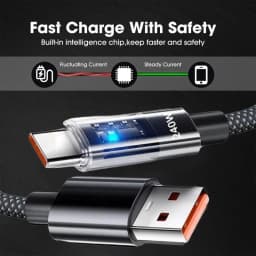 240W Nylon USB C PD Super Fast Charging Data Cable with LED Digital Display USB To Type C Quick Charge Data Cords 0.25/1/1.5/2M