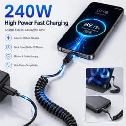 Extensible 240W Short Spring Data Cable Elbow USB A To Type C Fast Charging Cable for IPhone Samsung Huawei Phone Charger Wire