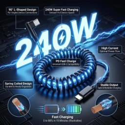 Extensible 240W Short Spring Data Cable Elbow USB A To Type C Fast Charging Cable for IPhone Samsung Huawei Phone Charger Wire