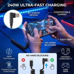 Extensible 240W Short Spring Data Cable Elbow USB A To Type C Fast Charging Cable for IPhone Samsung Huawei Phone Charger Wire