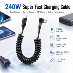 Extensible 240W Short Spring Data Cable Elbow USB A To Type C Fast Charging Cable for IPhone Samsung Huawei Phone Charger Wire