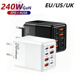 240W USB C Charger 8 Ports Fast Charging Phone Charger Adapter For iPhone Samsung Xiaomi Huawei EU/US/UK Plug Quick Wall Charger