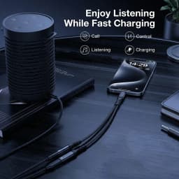 USB C to 3.5mm Headphone and Charger Adapter 2 in 1 USB C to Aux Audio Adapter & 60W Fast Charging for Samsung iPhone Xiaomi