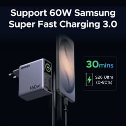 UGREEN 160W Smart Display GaN Charger With Retractable Cable EU Foldable AVS PD 3.1 QC4.0 For MacBook Pro Laptop iPhone Samsung