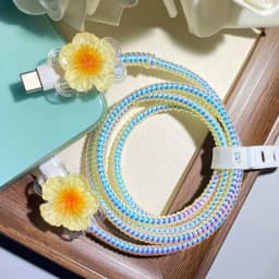 Colored Flower Laser White Line Circle Charger Protector Cover For iPhone For Samsung Type-C Charger Line Protectors Cover