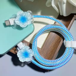 Colored Flower Laser White Line Circle Charger Protector Cover For iPhone For Samsung Type-C Charger Line Protectors Cover