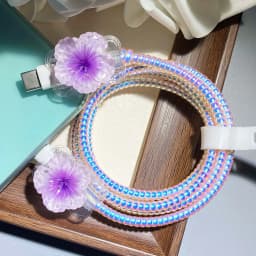 Colored Flower Laser White Line Circle Charger Protector Cover For iPhone For Samsung Type-C Charger Line Protectors Cover