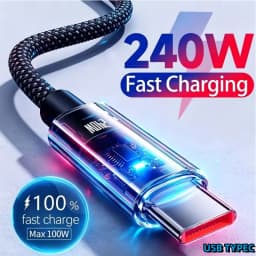 0.25/1/1.5/2M 240W Nylon USB C PD Super Fast Charging Data Cable With LED Display USB To Type C Quick Charge Data Cords New