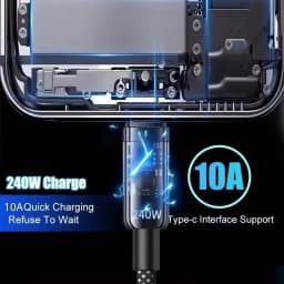 0.25/1/1.5/2M 240W Nylon USB C PD Super Fast Charging Data Cable With LED Display USB To Type C Quick Charge Data Cords New