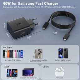60W Samsung Original Fast Charger USB C Plug with USB C Cable Samsung S26 S25 S24 S23 S22 S21 Ultra Plus A57 A56 A36 A54 Adaptor