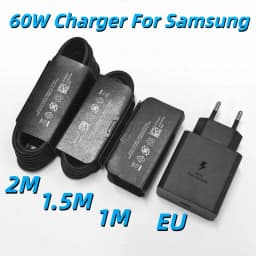 60W Samsung Original Fast Charger USB C Plug with USB C Cable Samsung S26 S25 S24 S23 S22 S21 Ultra Plus A57 A56 A36 A54 Adaptor
