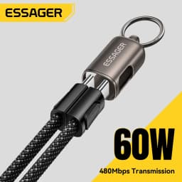 Essager 60W Type C to Type C Fast Charging Cable Lanyard Multifunctional Wrist Strap Neck Cable For iPhone Samsung Xiaomi Huawei