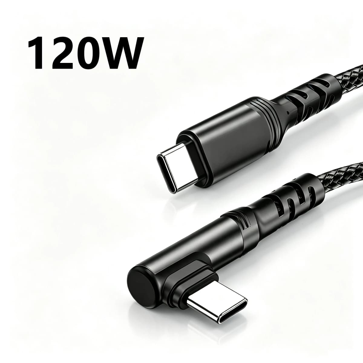 120W 0.3m/1m/2m 90 Degree Elbow Nylon Braided Quick Charger Elbow USB C to Type C Cord Cable For iPhone 15 16 17 Samsung Xiaomi