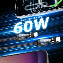 AUFU 540° USB C to Type C Cable 60W Fast Charging Spring Cable for iPhone17 Samsung Xiaomi Coiled Phone Car Charger Type-C Cable