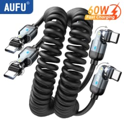 AUFU 540° USB C to Type C Cable 60W Fast Charging Spring Cable for iPhone17 Samsung Xiaomi Coiled Phone Car Charger Type-C Cable