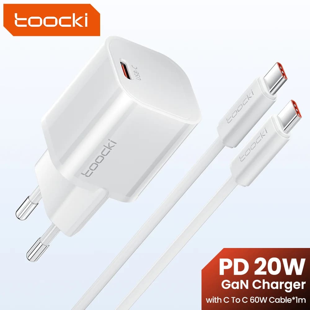 Toocki PD 20W Type C GaN Charger Fast Charging For iPhone 17 16 Pro Max Samsung Xiaomi Mini KR Plug USB-C Charger With 60W Cable