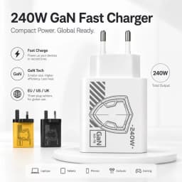 Durable 240W GaN Mechanical Multi‑Port USB Travel Charger EU US Plug Power Adapter for Phone Laptop Tablet Travel Work