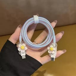 Cute Floral Data Line Protector & Organizer for Apple Charger and Samsung Type-C Cables, Anti-Break Cord Cover Cable Saver Case
