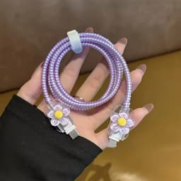 Cute Floral Data Line Protector & Organizer for Apple Charger and Samsung Type-C Cables, Anti-Break Cord Cover Cable Saver Case