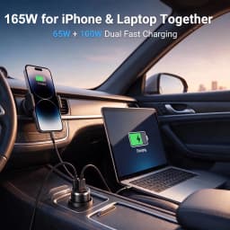 165W Travel Car Charger Dual Port 65W USB C and 100W USB A Output Durable Zinc Alloy Mini Body for Multiple Mobile Devices