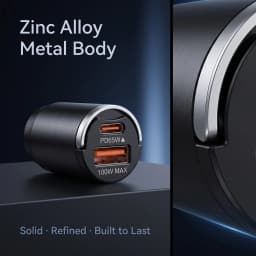 165W Travel Car Charger Dual Port 65W USB C and 100W USB A Output Durable Zinc Alloy Mini Body for Multiple Mobile Devices