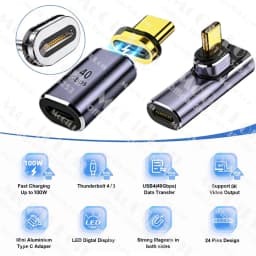 USB4.0 Thunderbolt3 Magnetic Adapter USB C To Type C 40Gbps 100W Fast Charging Magnet Converter Cable 8K@60Hz USB Type C Adapter