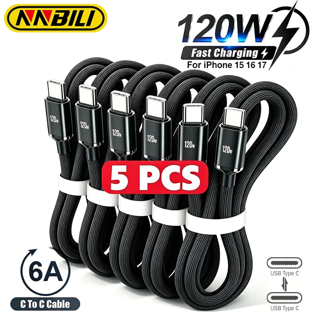 NNBILI 5PCS 120W USB Type C to Type C Cord For iPhone 15 16 17 Fast Charging For Huawei Xiaomi Samsung Type C Cable Accessories
