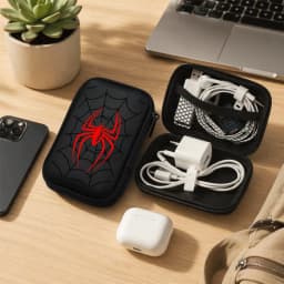 New Red Spider Print EVA Hard Shell Electronics Organizer Shockproof Portable Cable Organizer Bag for Earbuds Hard Drive Cables