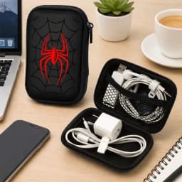 New Red Spider Print EVA Hard Shell Electronics Organizer Shockproof Portable Cable Organizer Bag for Earbuds Hard Drive Cables