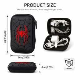 New Red Spider Print EVA Hard Shell Electronics Organizer Shockproof Portable Cable Organizer Bag for Earbuds Hard Drive Cables