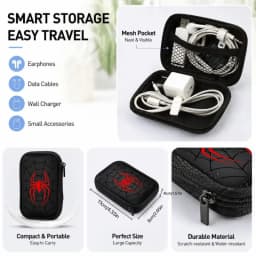 New Red Spider Print EVA Hard Shell Electronics Organizer Shockproof Portable Cable Organizer Bag for Earbuds Hard Drive Cables