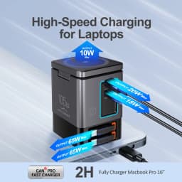 105W Charging Station with Double 65W Retractable Cable 6-in-1 GaN Charger for iPhone, AirPods and MacBook