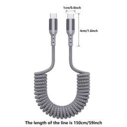 90 Degree USB C to Type C Coiled Braided Charger Cable,Retractable Fast Charging Cord for iPhone 17/16, Samsung Galaxy S25/S24