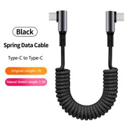 90 Degree USB C to Type C Coiled Braided Charger Cable,Retractable Fast Charging Cord for iPhone 17/16, Samsung Galaxy S25/S24