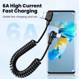 120W 6A Elbow USB C Fast Charging Cable Stretch Spring Data Cord For iPhone Samsung Xiaomi Huawei Phone Car Charge Type C Cable