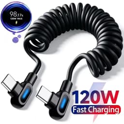 120W 6A Elbow USB C Fast Charging Cable Stretch Spring Data Cord For iPhone Samsung Xiaomi Huawei Phone Car Charge Type C Cable