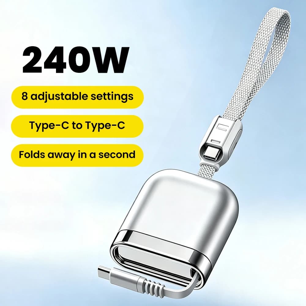 240W USB C to USB C Super Charging Retractable Cable Portable Type C Fast Charge Data Cable for Iphone 17 16 Samsung Huawei