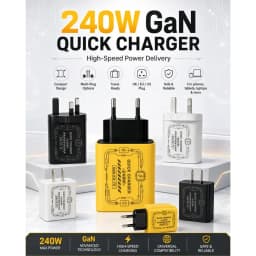 240W High Power GaN Mechanical Multi‑Port USB Power Adapter EU US Plug for Phone Laptop Travel Charger Home Office Use