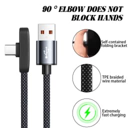 90 Degree USB Type C Cable 100W Quick Charging Data Transfer Cables Portable Right Angle USB-C Wire for IPhone Samsung Xiaomi