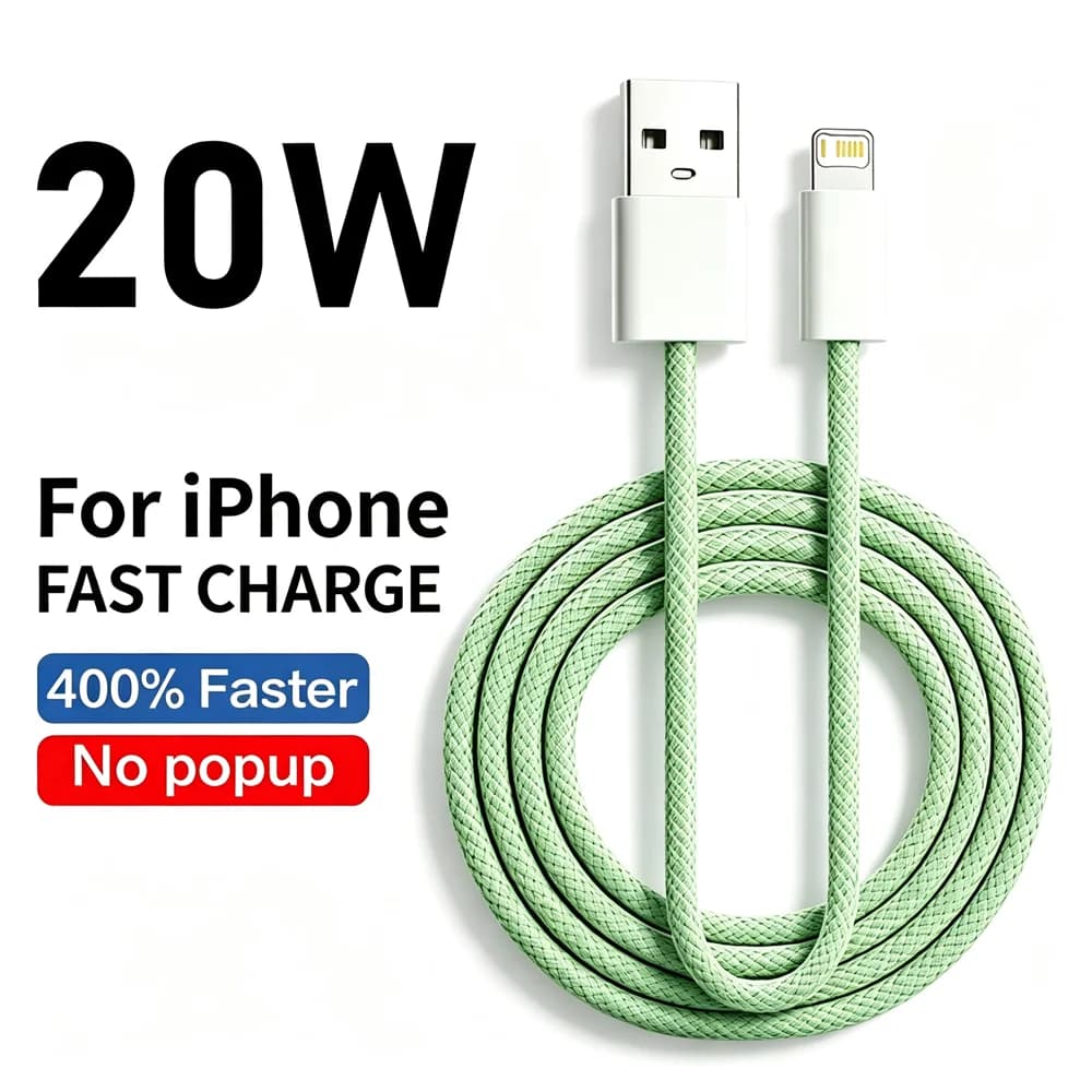 20W USB Fast Charge Braided Cable For iPhone 11 12 13 Mini 14 Pro Max X XR XS Max 7 8 14 Plus Rapid Charging USB Data Sync Cable