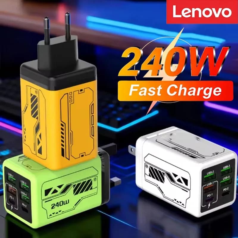 Lenovo Full Protocol Multi Port 4U+2PD Charger Super Fast Charging Travel Charging Head Trendy Game Mecha Wind Charge Head