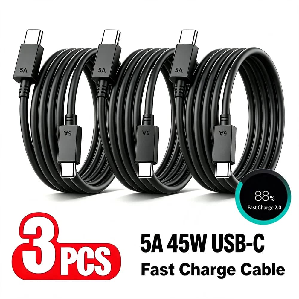 3PCS 5A 45W Dual USB-C Fast Charge Cable For Samsung S24 FE S25 Plus S26 Ultra A55 A56 A57 Type C to Type C Quick Charging Cable