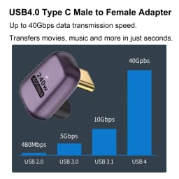 NNBILI 1/5PCS PD 240W USB C 180° Adapter U Shape Type C Male to Female 40Gbps Connector for Thunderbolt MacBook Laptop Tablet