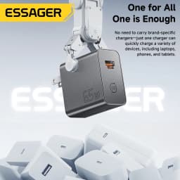 ESSAGER 65W GaN Fast Charger PD3.0 PPS QC4.0 Compatible with iPhone 17/16 Samsung MacBook Air Huawei - Compact High-Speed Charge