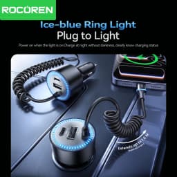 Rocoren 200W Car Charger Fast Charge PD100W USB Type C Car Charger With Spring Charging Cable for iPhone MacBook Huawei Laptops