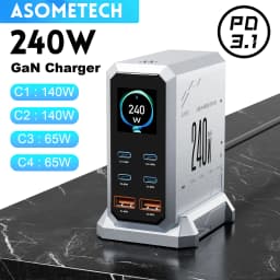 240W GaN Charger PD3.1 140W USB Type C 6 Ports PPS PD Desktop Fast Charging Station for iPhone 17 Samsung MacBook Laptops Tablet