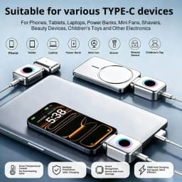 140W AI Smart Fast Charger Automatic Power Off USB C Fast Charging Adapter With LED Ambient Light For iPhone Laptop