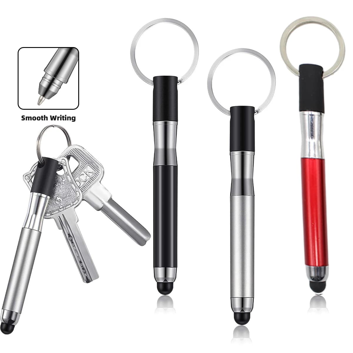 2-in-1 Mini Stylus Pen Capacitive Touch Screen Ballpoint Pen Keychain for iPad iPhone Android Tablet Universal Stylus