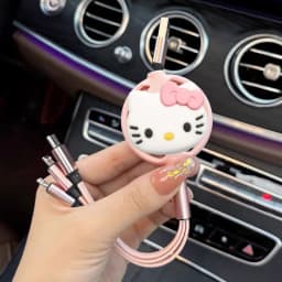 Sanrio Hello Kitty 3 In 1 Retractable USB Cable Fast Charging Data Cord For Iphone Huawei Multi Port Multiple Charging Wire